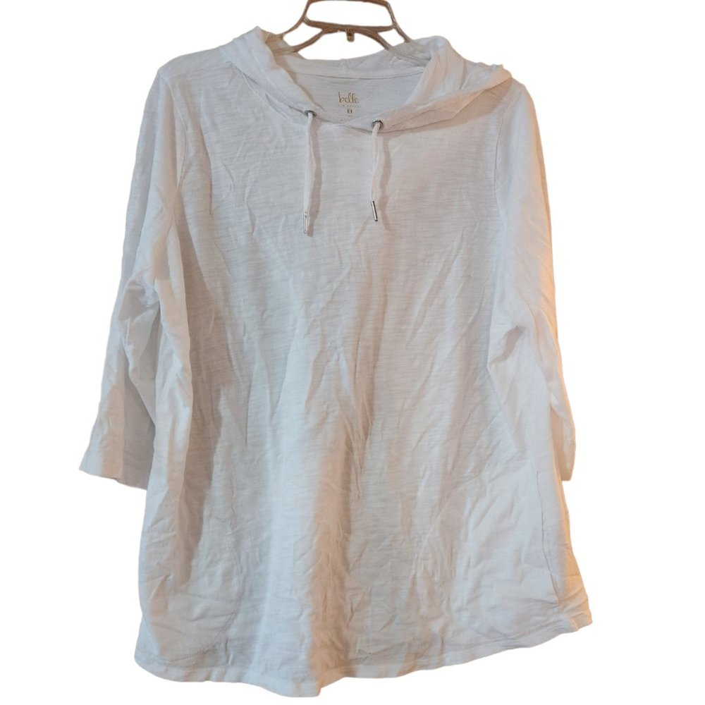 Belle by Kim Gravel Slub Knit 3/4-Sleeve Hoodie - White - XL